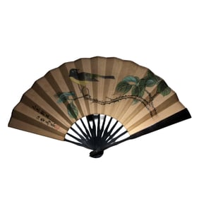 Chinese Watercolour On Xuan Paper Flowers Bird Painting Fan