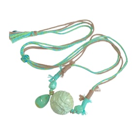 High Quality Natural Turquoise Carved Dragon Head Pendant w Hand Woven Beads Necklace