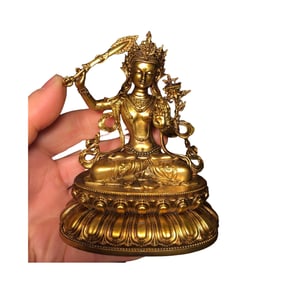 Old Tibetan Gilt Gold Copper Manjushri Bodhisattva Statue