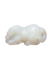 Superb Chinese White Hetian Jade Carved Fortune Horse Statue