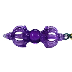 Beautiful Purple Crystal Carved Pestle Xiangmo Pendant w Hand Woven Necklace