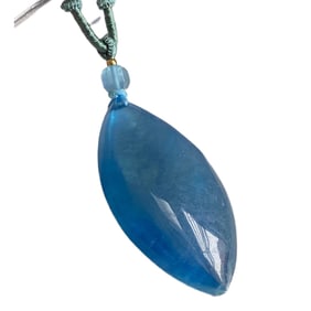 Beautiful Natural Aquamarine Carved Lucky Pendant w Hand Woven Necklace