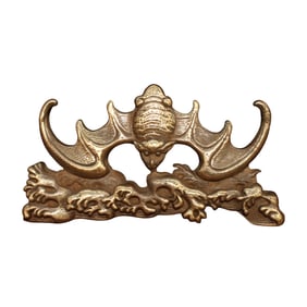 Vintage Chinese Brass Fortune Bat Pen Brush Shelf