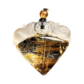 Exquisite Rutilated Quartz Carved Fortune Mouse Pendant