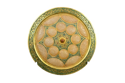 Chinese Gilt Gold Bronze Inlay Hetian Jade Bronze Mirror