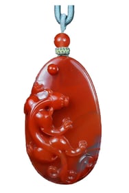 Superb Chinese Nanhong Agate Carved Chi Dragon Pendant