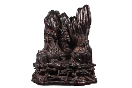 Superb Vintage Chenxiang Carved Pine Tree & Figure Statue