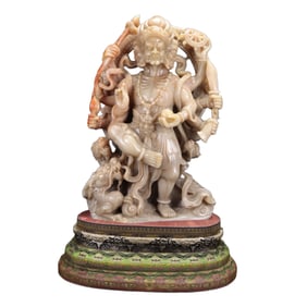 Superb Vintage Chinese Shoushan Stone Carved Buddha Statue