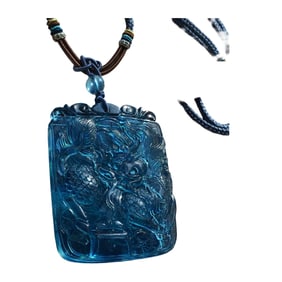 Beautiful Natural Aquamarine Carved Fortune Kylin Pendant w Hand Woven Beads Necklace