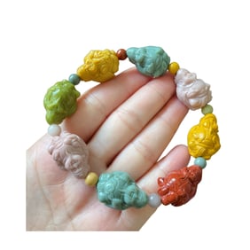 Hand Woven Beautiful Alxa Agate Carved Fortune Taoism Deity Beads Bracelet