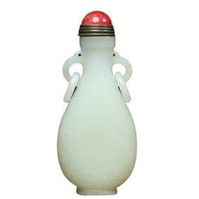 Superb Chinese Hetian Jade Carved Double Rings Snuff Bottle