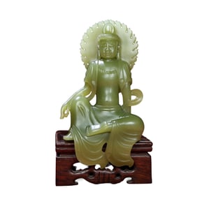 Superb Chinese Hetian Jade Carved Kwan-yin Statue