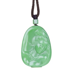 Superb Chinese Green Hetian Jade Low Relief Beautiful Woman Pendant