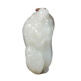 Chinese Hetian Jade Carved Lotus Pod & Frog Pendant w Certificate