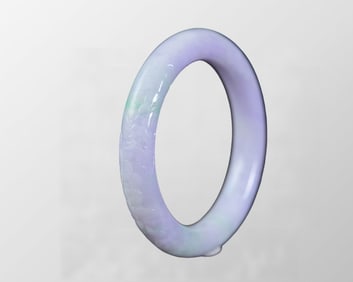 Inside Diameter 56.7mm Exquisite Purple Jadeite Carved Flowers Design Bracelet