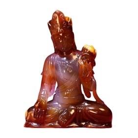 Superb Chinese Agate Carved Buddha Statue
