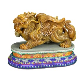 Superb Vintage Chinese Tianhuang Stone Carved Fortune Kylin Statue