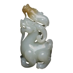 Chinese Hetian Jade Carved Fortune Beast Statue