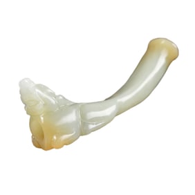 Chinese Hetian Jade Carved Fortune Pixiu Cigarette Holder w Certificate