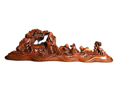 Vintage Chinese Boxwood Wood Carved Playing Chess Old Men Statue