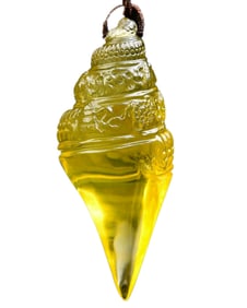 Beautiful Yellow Crystal Carved Conch Pendant w Hand Woven Necklace