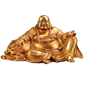 Vintage Chinese Gilt Gold Copper Laughing Buddha Statue