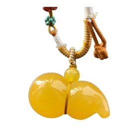 Beautiful Beeswax Carved Gourd Pendant w Hand Woven Necklace