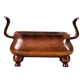 Chinese Copper Inlay Silver Wires Double Ear Incense Burner