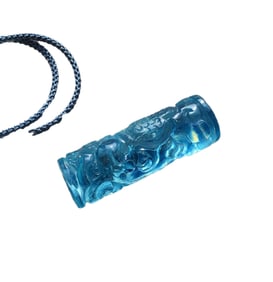 Beautiful Natural Aquamarine Carved Fortune Dragon Pendant w Hand Woven Necklace