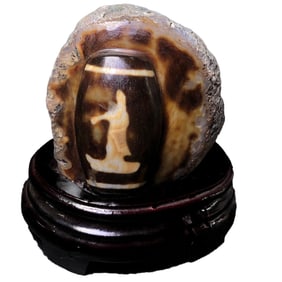 Old Tibetan Sky DZI Agate Kwan-yin Statue