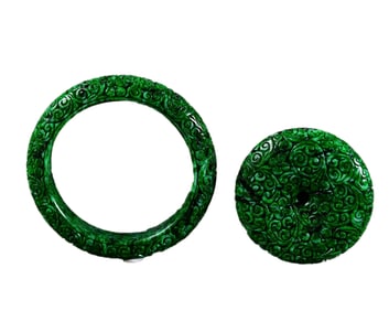 Inside Diameter 56.8mm Exquisite Green Jadeite Bracelet w Hand Carved Green Jadeite Pendant