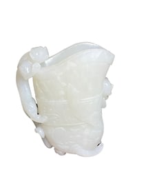 Superb Chinese Hetian Jade High Relief Chi Dragon Wine Cup