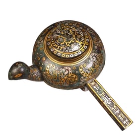 Vintage Chinese Gilt Gold Bronze Phoenix Long Handle Pot