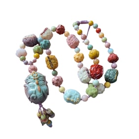 Hand Woven Chinese Alxa Agate Carved Ganesha Buddha Beads Pendant