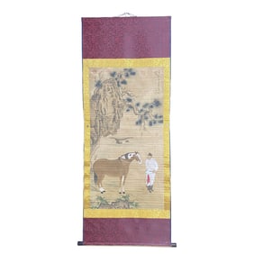 Chinese Watercolour On Xuan Paper Figure & Horse Design Painting - Zhao Meng Fu