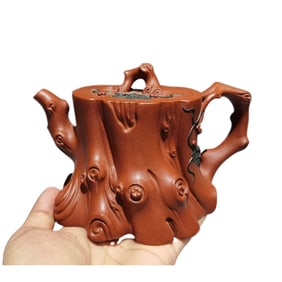 Chinese Yixing Zisha Tree Stump Shape Teapot w Artist Signed