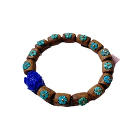 Vintage Chenxiang Wood Inlay Turquoise & Lapis Lazuli Beads Bracelet
