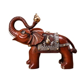 Vintage Chinese Silver Plated Gilt Gold Copper Elephant Statue