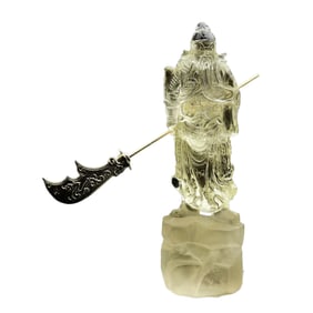 Exquisite Yellow Crystal Carved General Guangong Statue