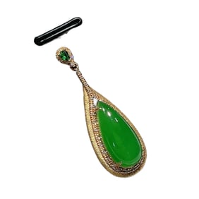Superb Chinese 18K Gold Inlay Green Hetian Jade Pendant