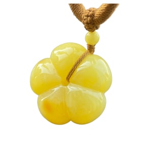 Beautiful Natural Beeswax Flower Pendant w Hand Woven Necklace