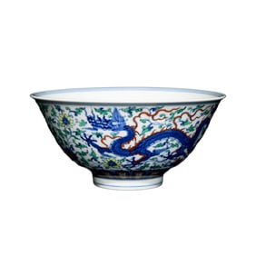Chinese Doucai Clouds Dragon Design Porcelain Bowl
