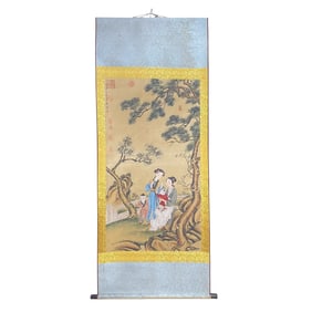 Chinese Watercolour On Silk Beautiful Woman Painting - Tang Yin