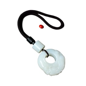 Superb Chinese Hetian Jade Carved Fortune Dragon Ring Pendant