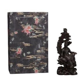 Vintage Chenxiang Wood Carved Kwan-yin Statue w Box