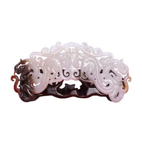 Openwork Chinese Hetian Jade Carved Fortune Dragon Jade Bi Pendant