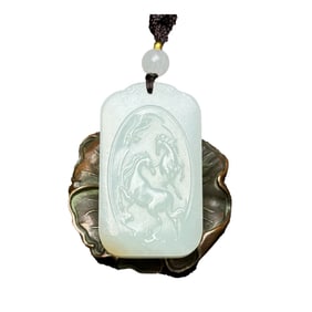 Chinese Hetian Jade Low Relief Fortune Horse Pendant