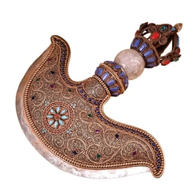 Tibetan Buddhism Gold Wire Inlay Turquoise & Lapis Lazuli Dharma-vessel