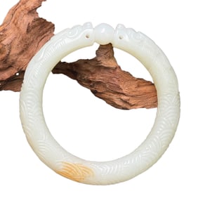 Inside Diameter 58mm High Quality Chinese White Hetian Jade Double Dragon Bracelet