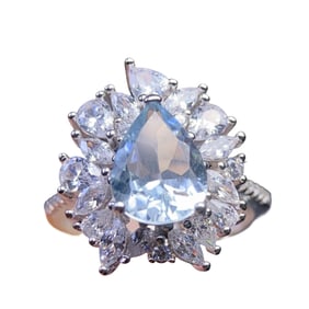 Beautiful 925 Silver Inlay Aquamarine & Crystal Ring